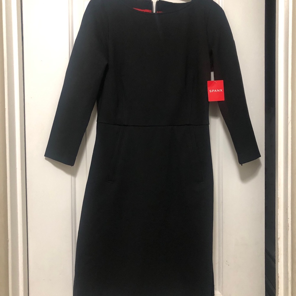 SPANX Black Midi A-Line Dress with 3/4 Sleeves Size XS NWT - Picture 3 of 5